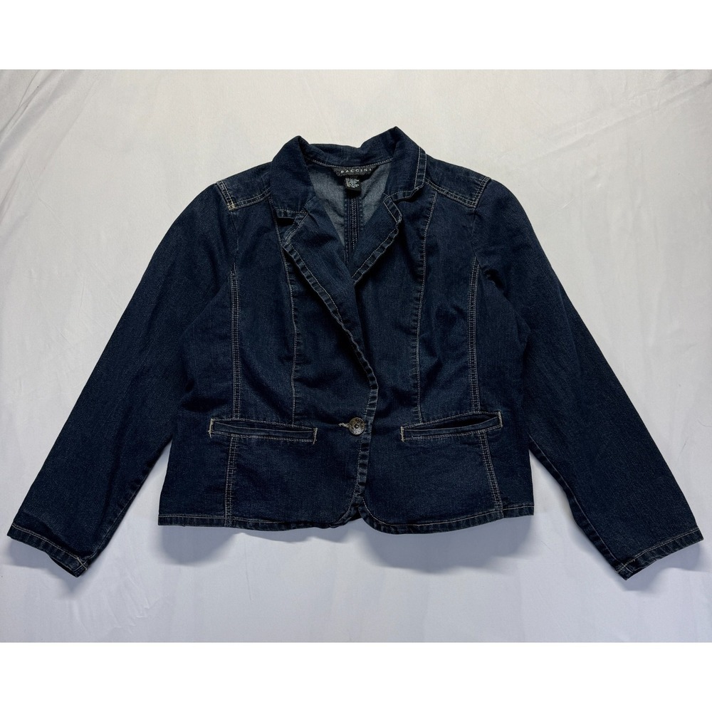 Baccini Denim Blazer Jacket Womens Plus 18/20W Blue Notch Lapel Single Breasted